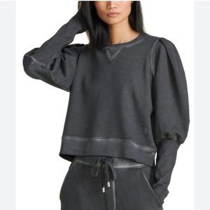 Veronica Beard Analeigh Puff Sleeve Stonewashed Charcoal Grey Sweatshirt Medium